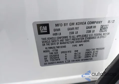 2022 Chevrolet Trailblazer Awd Rs из США, поврежденный, VIN KL79MUSL7NB132465